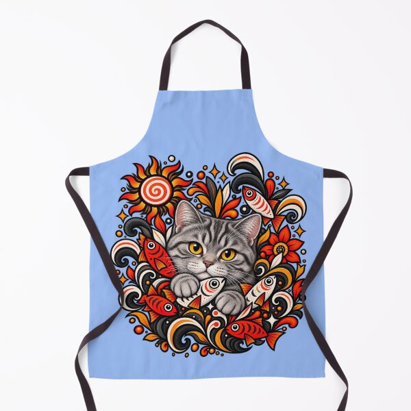 Item preview, Grey Tabby Cat Floral Art - Fish & Swirls Decor designed and sold by PixelsPaws.