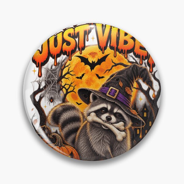 Item preview, Not Scary Just Vibey Funny Raccoon Witch Pumpkins designed and sold by WearTheVibe Store.