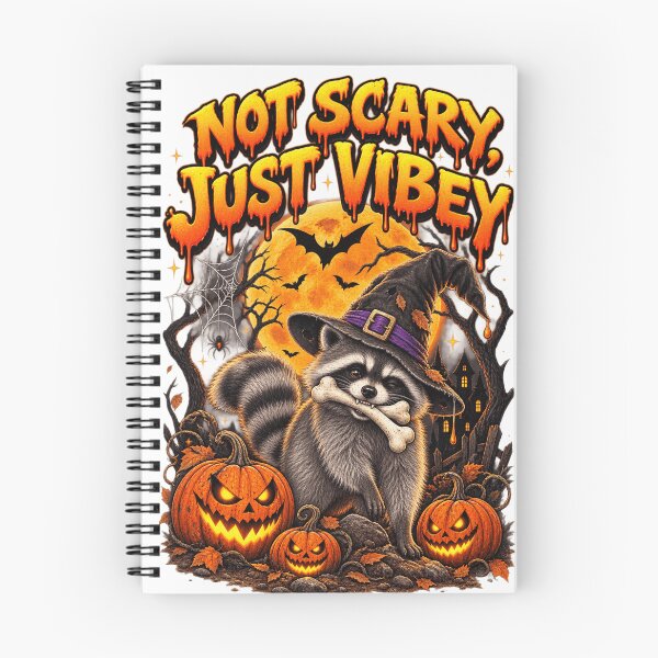 Item preview, Not Scary Just Vibey Funny Raccoon Witch Pumpkins designed and sold by WearTheVibe Store.