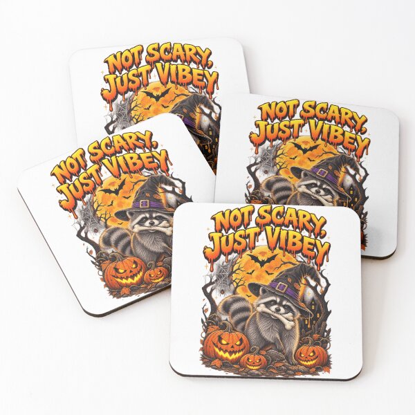 Item preview, Not Scary Just Vibey Funny Raccoon Witch Pumpkins designed and sold by WearTheVibe Store.