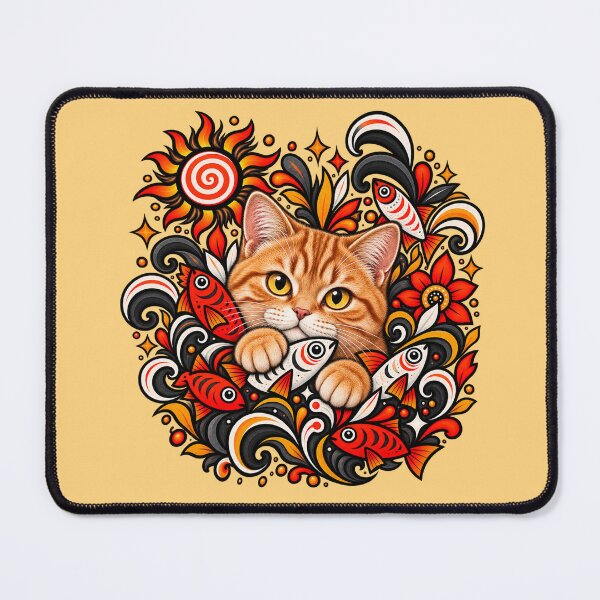 Item preview, Orange Tabby Cat Floral Art - Fish & Swirls Decor designed and sold by PixelsPaws.