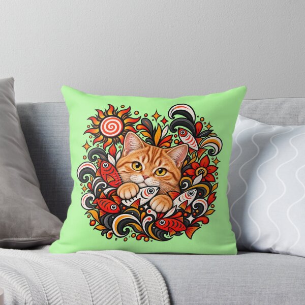 Item preview, Orange Tabby Cat Floral Art - Fish & Swirls Decor designed and sold by PixelsPaws.