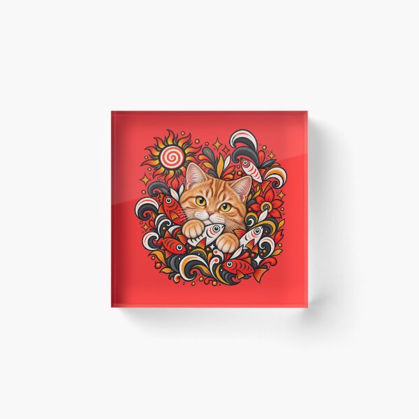 Item preview, Orange Tabby Cat Floral Art - Fish & Swirls Decor designed and sold by PixelsPaws.