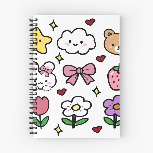 Item preview, Cute kawaii sticker sheet, hand drawn teddy bear, bunny, strawberry, ribbon bow, and flowers bundle designed and sold by Manyart13031992.
