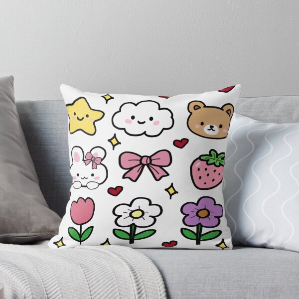 Item preview, Cute kawaii sticker sheet, hand drawn teddy bear, bunny, strawberry, ribbon bow, and flowers bundle designed and sold by Manyart13031992.
