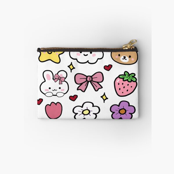 Item preview, Cute kawaii sticker sheet, hand drawn teddy bear, bunny, strawberry, ribbon bow, and flowers bundle designed and sold by Manyart13031992.