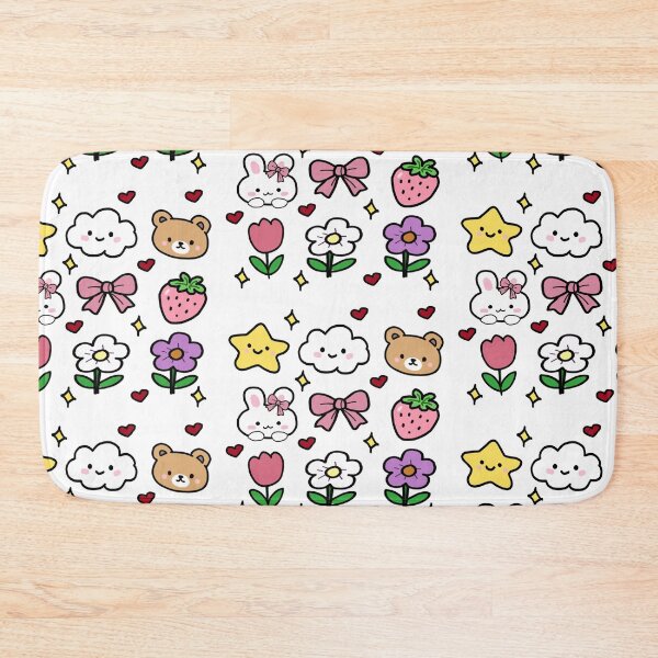 Item preview, Cute kawaii sticker sheet, hand drawn teddy bear, bunny, strawberry, ribbon bow, and flowers bundle designed and sold by Manyart13031992.