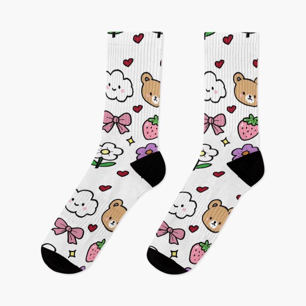 Item preview, Cute kawaii sticker sheet, hand drawn teddy bear, bunny, strawberry, ribbon bow, and flowers bundle designed and sold by Manyart13031992.
