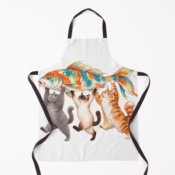 Item preview, Three Cats Carrying Big Fish Watercolor designed and sold by VGAfanatic.