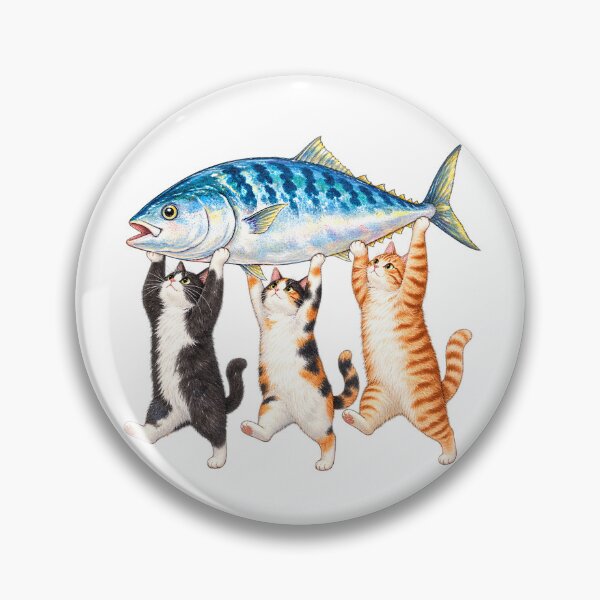 Item preview, Three Cats Carrying Big Fish Watercolor designed and sold by VGAfanatic.