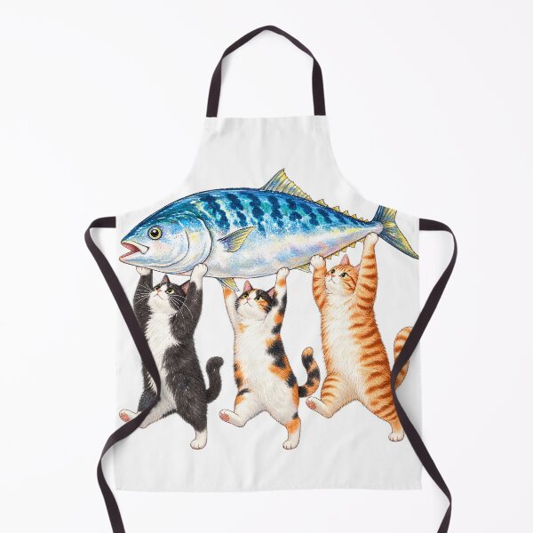 Item preview, Three Cats Carrying Big Fish Watercolor designed and sold by VGAfanatic.