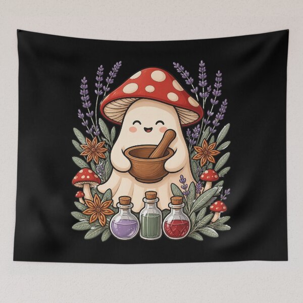 Item preview, Cozy Ghost Mushroom Apothecary designed and sold by Fun2Fentastic.