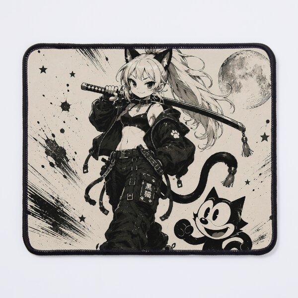 Item preview, Black Cat Samurai – Vintage Manga Streetwear designed and sold by Neo Edo Studio.