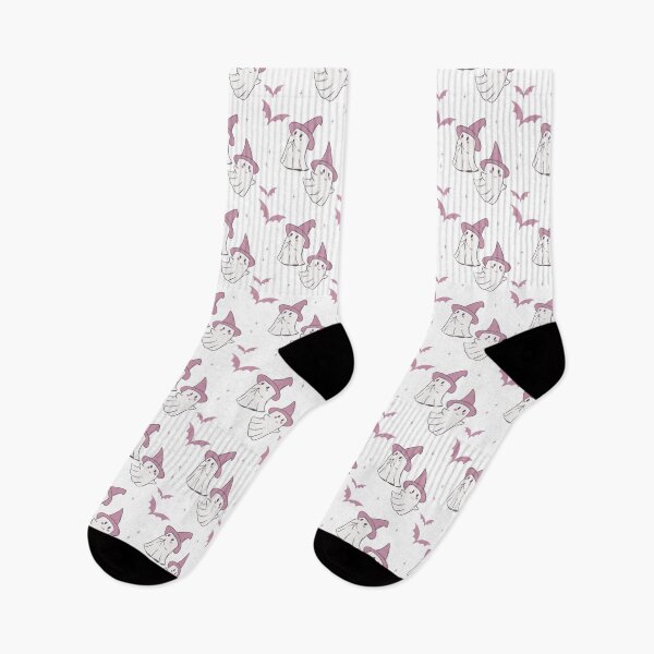 Item preview, Cute Ghost Halloween Pattern | Pink Witch Hats & Bats Seamless Design designed and sold by TheSpellboundArtist.