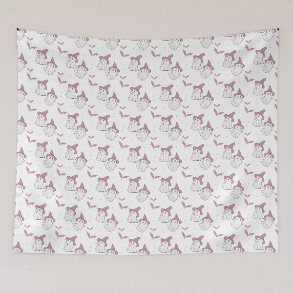 Item preview, Cute Ghost Halloween Pattern | Pink Witch Hats & Bats Seamless Design designed and sold by TheSpellboundArtist.