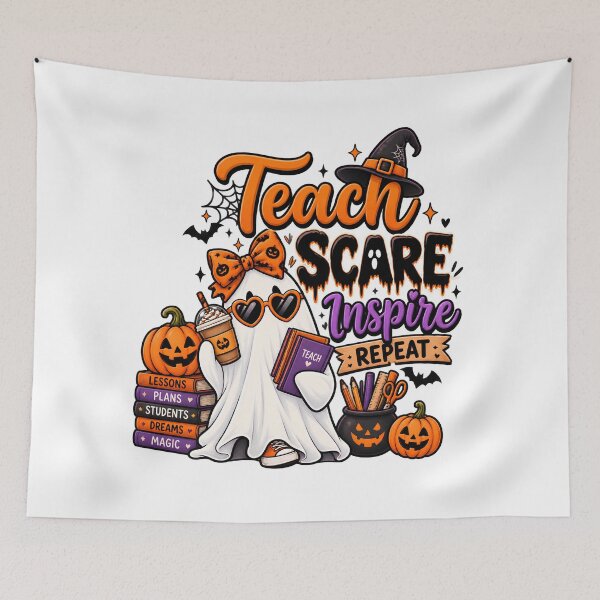Item preview, Teach Scare Inspire Repeat – Cute Halloween Ghost Teacher Design designed and sold by Gallery-yuuna .