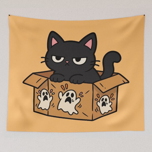 Item preview, Black Cat in a Box – Cute Spooky Ghost Cat designed and sold by MewMade.