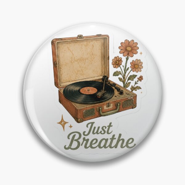 Item preview, Just Breathe Retro Sticker Just Breathe Retro Sticker Vintage Record Player 70s Music Flower Boho Aesthetic Inspirational Gift designed and sold by AstraDrip Studio.
