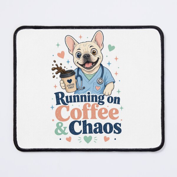 Item preview, Running on Coffee & Chaos | Funny French Bulldog Nurse Shirt designed and sold by justsuestudio.