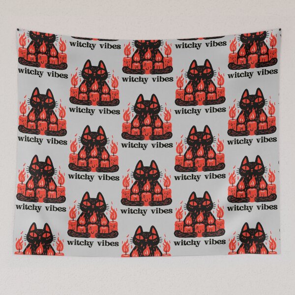 Item preview, Witchy Vibes Black Cat Red Candles Ritual Linocut Graphic T-Shirt designed and sold by Catophile.