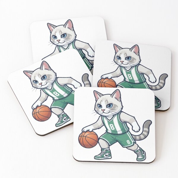 Item preview, Cute Cartoon Basketball Cat Player Number 8, Green Jersey Kitten Sports Art designed and sold by PetalsPaws.