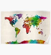 Aquarell Karte der Weltkarte Poster