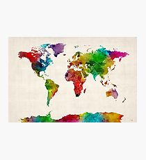 Lámina fotográfica Mapa de acuarela del mapa mundial