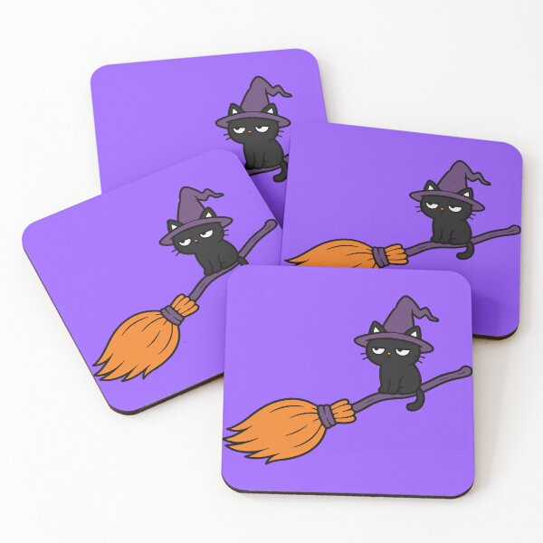 Item preview, Black Cat Witch Riding a Broom – Cute Halloween Illustration designed and sold by MewMade.