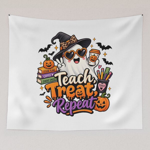 Item preview, Teach Treat Repeat – Cute Halloween Ghost Teacher Design designed and sold by Gallery-yuuna .