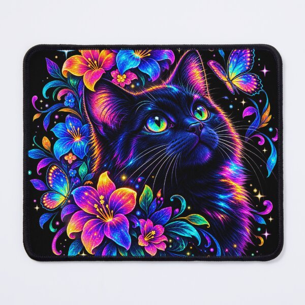 Item preview, Neon Floral Black Cat Fantasy Art designed and sold by mimdigital.