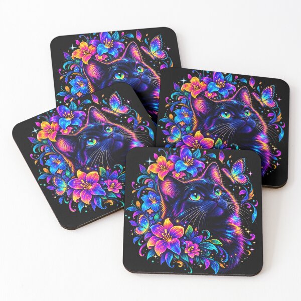 Item preview, Neon Floral Black Cat Fantasy Art designed and sold by mimdigital.