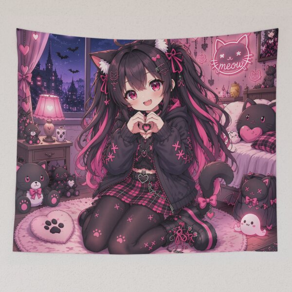 Item preview, Kawaii Gothic Neko – Pink Moon Catgirl designed and sold by Revyra Design .
