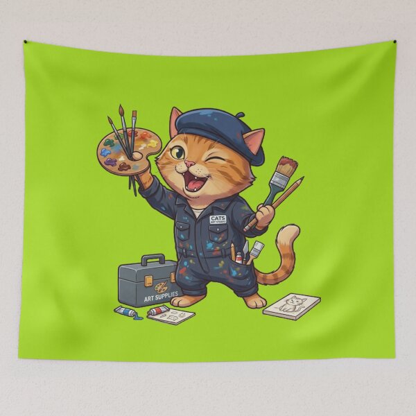 Item preview, Cute Artist Cat with Palette designed and sold by zaoroo shop.