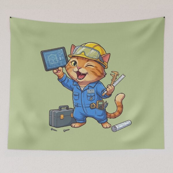 Item preview, Cute Engineer Cat with Hard Hat designed and sold by zaoroo shop.
