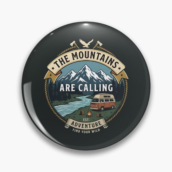 Item preview, The Mountains Are Calling Vintage Camping Camper Van Emblem designed and sold by eihabo.