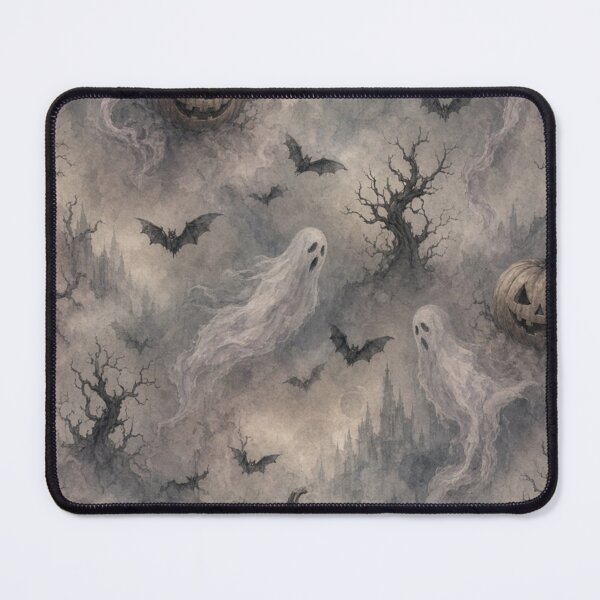 Item preview, Foggy Spooky Ghosts Bats Pumpkins Pattern designed and sold by IntelliMindDesigns.
