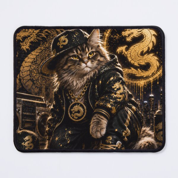 Item preview, Hip Hop Cat Gold Chinese Dragon Streetwear Main Tag: designed and sold by Soluna Studio.