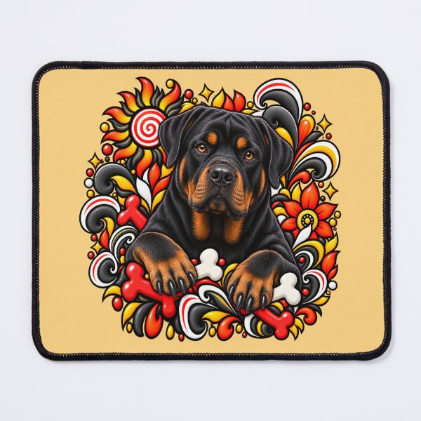 Item preview, Rottweiler Floral Art - Bones & Swirls Decor designed and sold by PixelsPaws.
