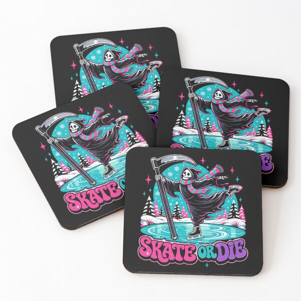 Item preview, Skate Or Die Ice Skating Grim Reaper Winter Graphic Tee designed and sold by Design Vibras.