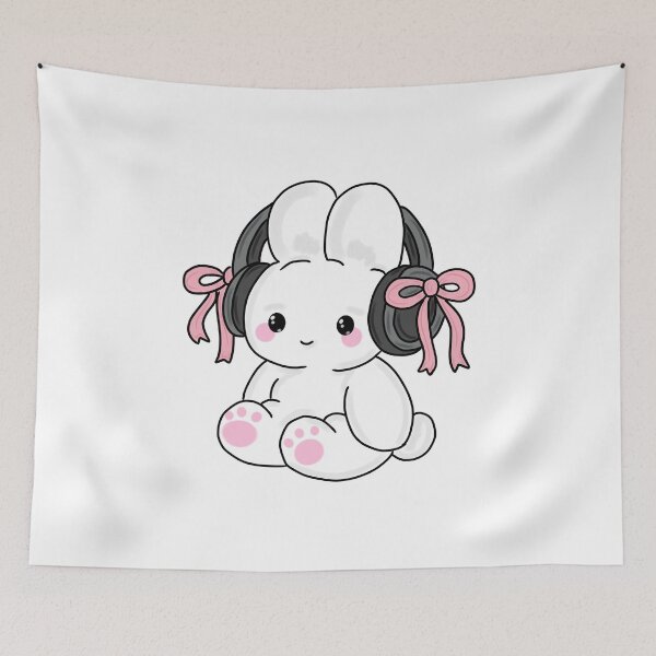 Item preview, Kawaii Bunny with Pink Bow Headphones – Cute Music Lover Digital Art designed and sold by Kanikawaii.