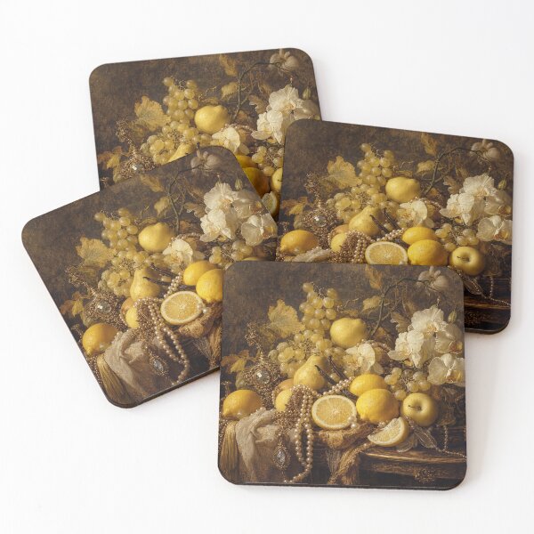 Item preview, Baroque Golden Still Life Lemons Orchids Pearls Canvas Art designed and sold by DMarquiseArt.