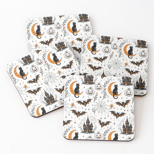 Item preview, Black Cats Bats Haunted Houses Pattern designed and sold by IntelliMindDesigns.