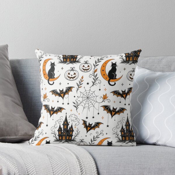 Item preview, Patrón de casas encantadas con murciélagos y gatos negros designed and sold by IntelliMindDesigns.