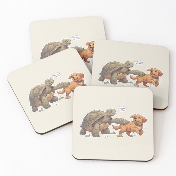 Item preview, Calm Down Tiny Friend Funny Turtle and Golden Retriever Dog designed and sold by Safe Haven Pets.