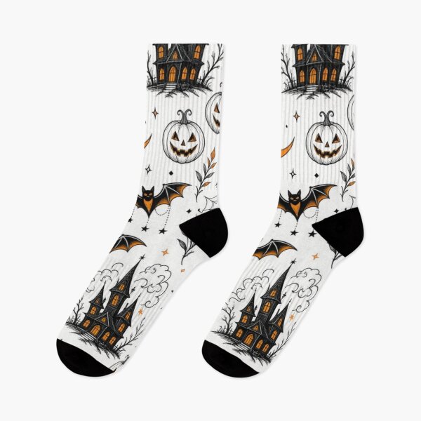 Item preview, Black Cats Bats Haunted Houses Pattern designed and sold by IntelliMindDesigns.