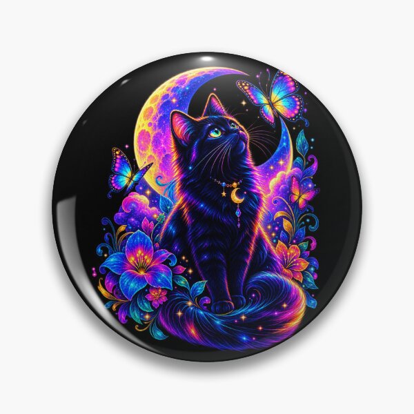 Item preview, Neon Black Cat Under Cosmic Moon designed and sold by mimdigital.