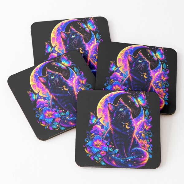 Item preview, Neon Black Cat Under Cosmic Moon designed and sold by mimdigital.