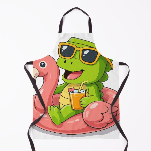 Item preview, Cute Cartoon Dinosaur Relaxing on Pink Flamingo Pool Float with Tropical Drink designed and sold by merona-design.