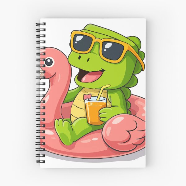 Item preview, Cute Cartoon Dinosaur Relaxing on Pink Flamingo Pool Float with Tropical Drink designed and sold by merona-design.