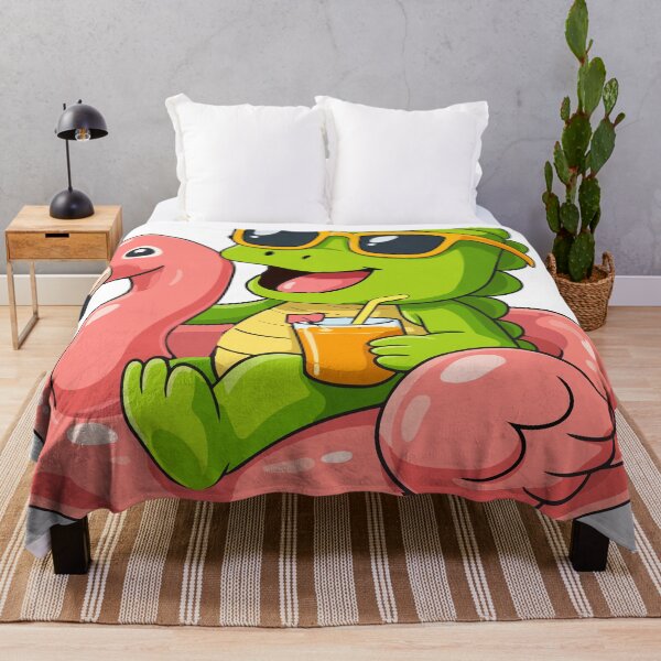 Item preview, Cute Cartoon Dinosaur Relaxing on Pink Flamingo Pool Float with Tropical Drink designed and sold by merona-design.